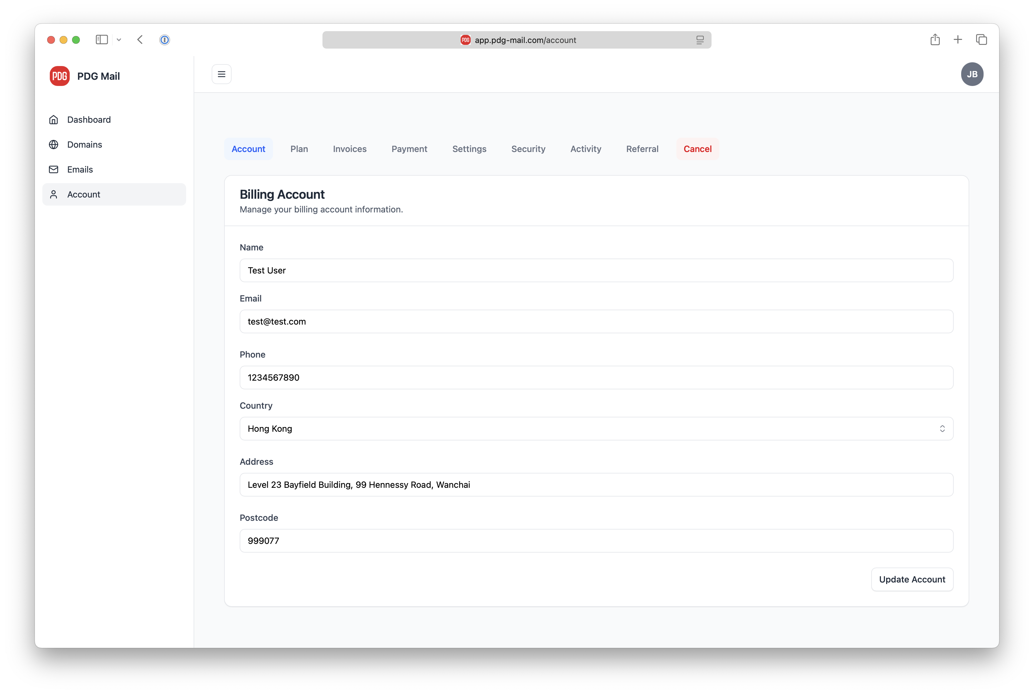 Account Details Page