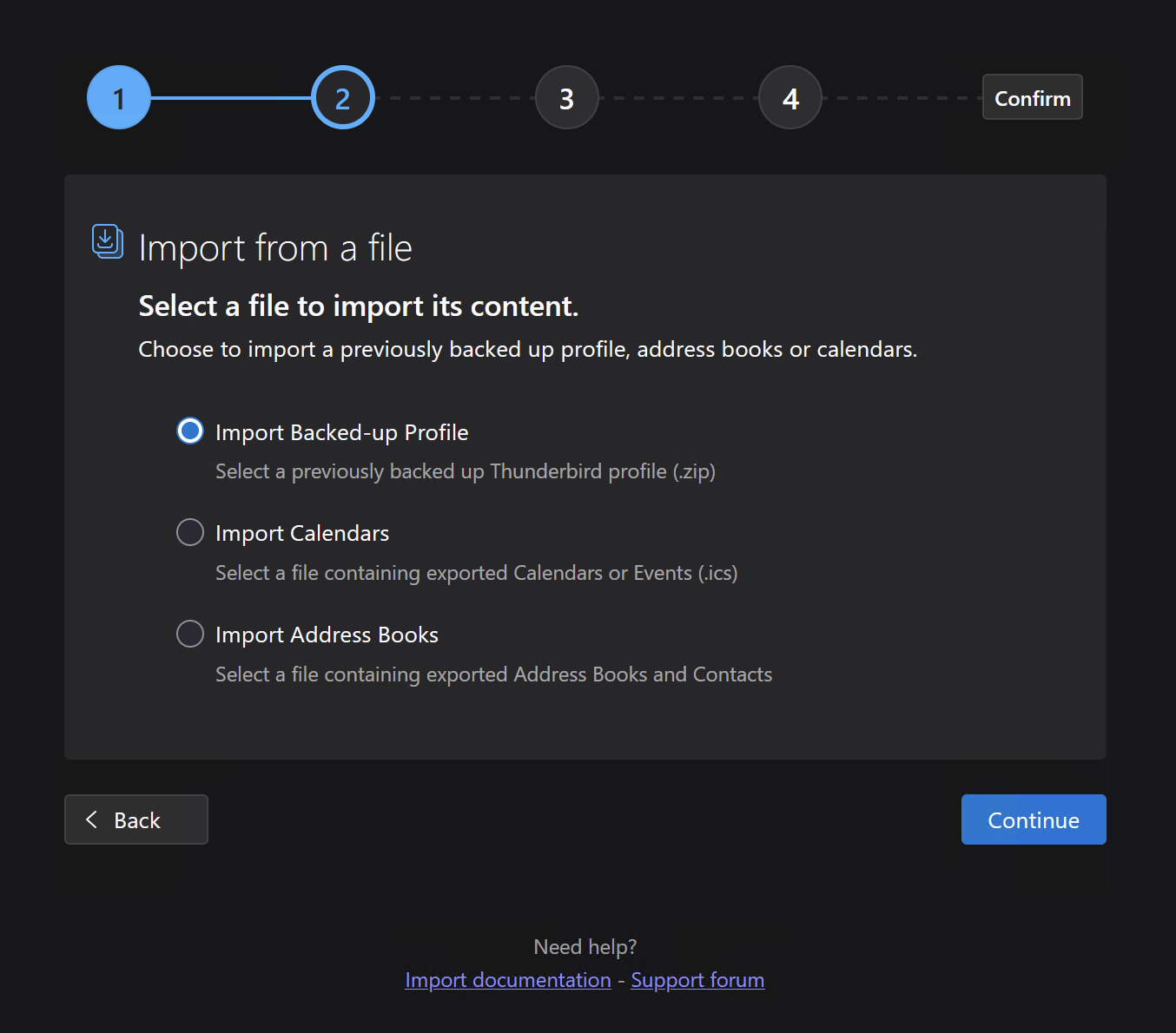 Thunderbird Profile Import